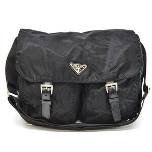 Prada bag triangle logo black silver leather metal classic